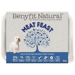 Benyfit Natural Meat Feast Turkey Complete Raw Adult Working Dog Food 500g
