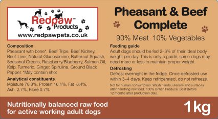 Redpaw Raw Pheasant  & Beef Complete